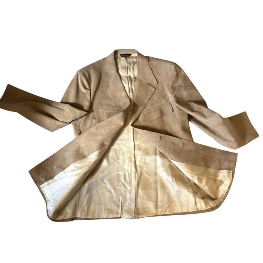 Vintage Men's 1970s Camel Suede Leather Blazer with Silk Lining Size L/XL - Picture 2 of 5